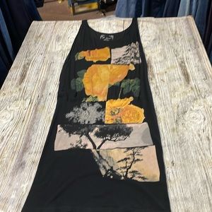 M Rena Black Printed Sleeveless Stretch Knit Bodycon Tank Dress One Size